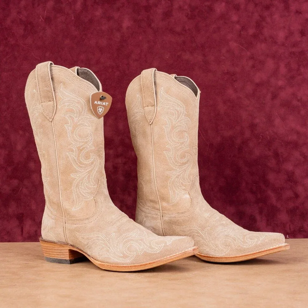 Ariat Women Hazen Taupe Suede Western Cowboy Party Festival Boots sz 8 - Picture 1 of 10